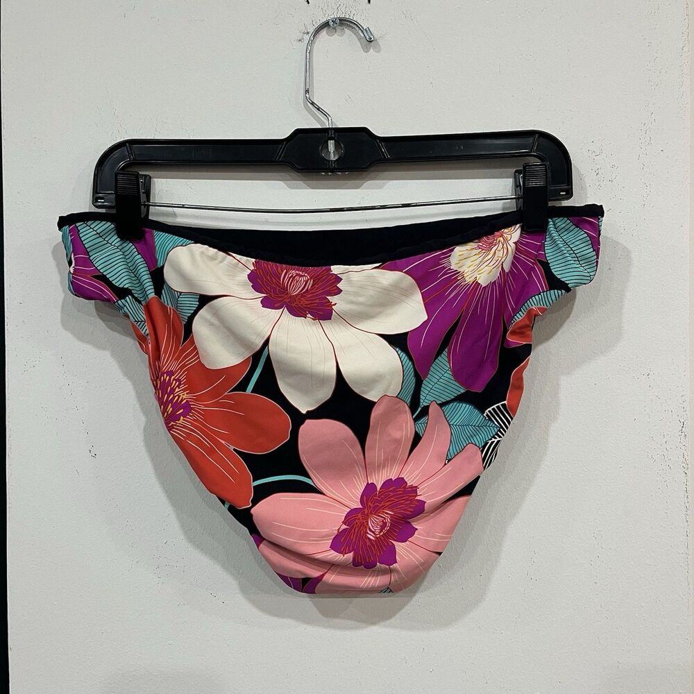 NWT La Blanca Black Floral Reversible Bikini Bottoms Size 14 Swim - Picture 2 of 3